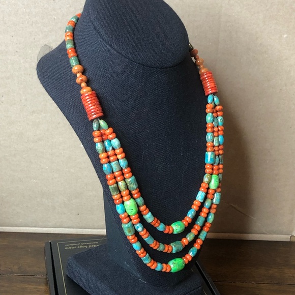 JAY KING DTR Desert Rose Turquoise Coral Triple Strand Sterling Silver Necklace - Picture 4 of 17